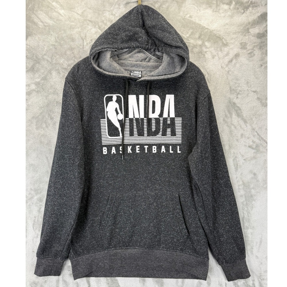 NBA Basketball Hoodie Mens Medium Charcoal Grey Marl Pullover Graphic Sweatshirt